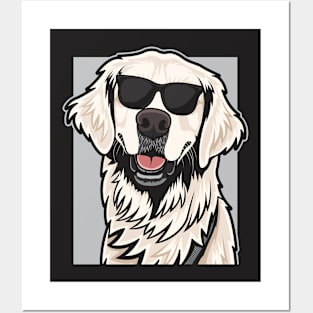 Smiling Cream Golden Retriever Wearing Glasses Posters and Art